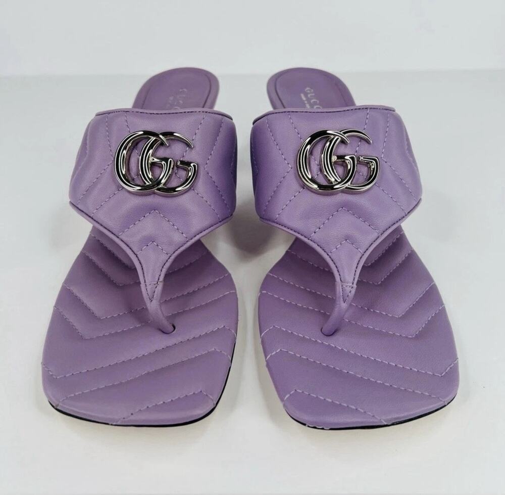 NWB Gucci Marmont Double G Thong Mule Kitten Sandals Purple Womens Size 40